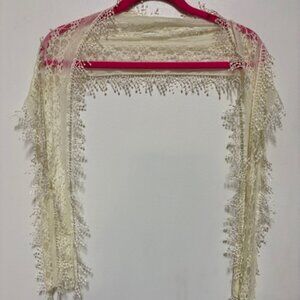 New Beautiful Delicate Ivory Applique Lace Scarf. 75"L